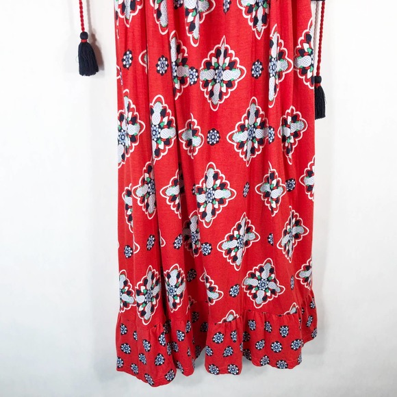 Crown Ivy XL Petite Dress Red Blue Tassels Shift Knee Off Shoulder Pineapple 574 - Picture 7 of 9